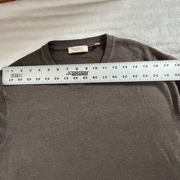 Hagen Carmel Mens Merino Wool Crewneck Sweater Large Brown Pullover Italy Made - Picture 6 of 8